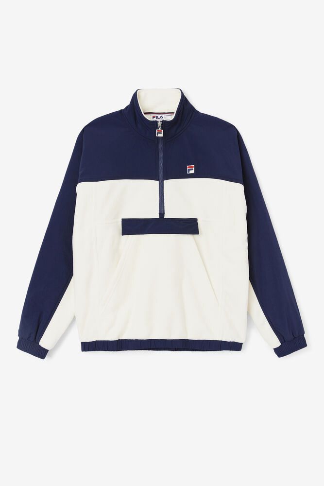 Fila Jacket Mens White/Navy Erick 1/2 Zip Pullover - Ireland 53462-NJCZ